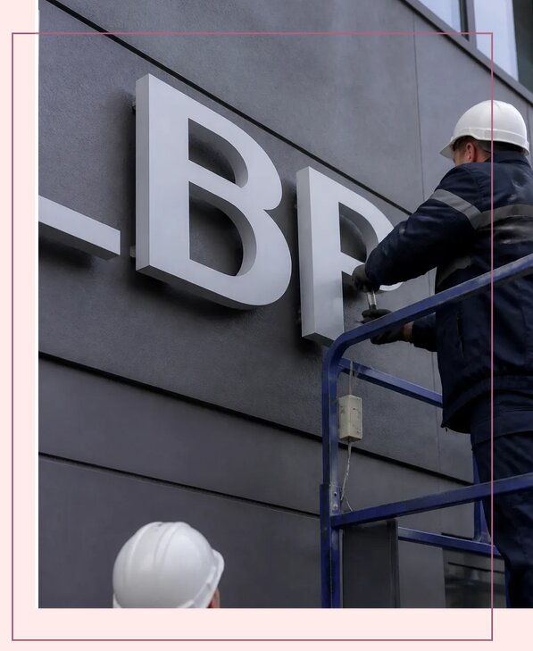 Изготовление и монтаж наружных букв на подложке в Вязьме